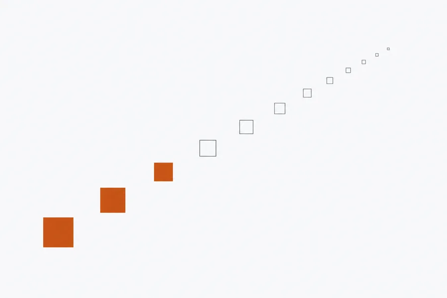 Receding trail of squares, illustrating a digital footprint left across the internet