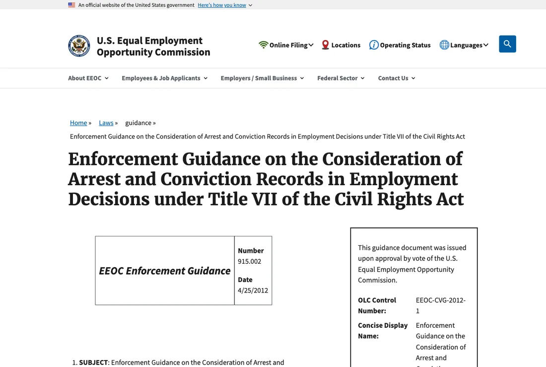 The EEOC enforcement guidance on the use of arrest and conviction records in employment decisions