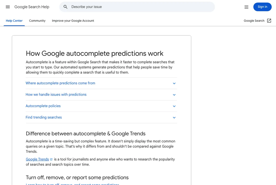 Google's published policy on Autocomplete predictions and what it removes