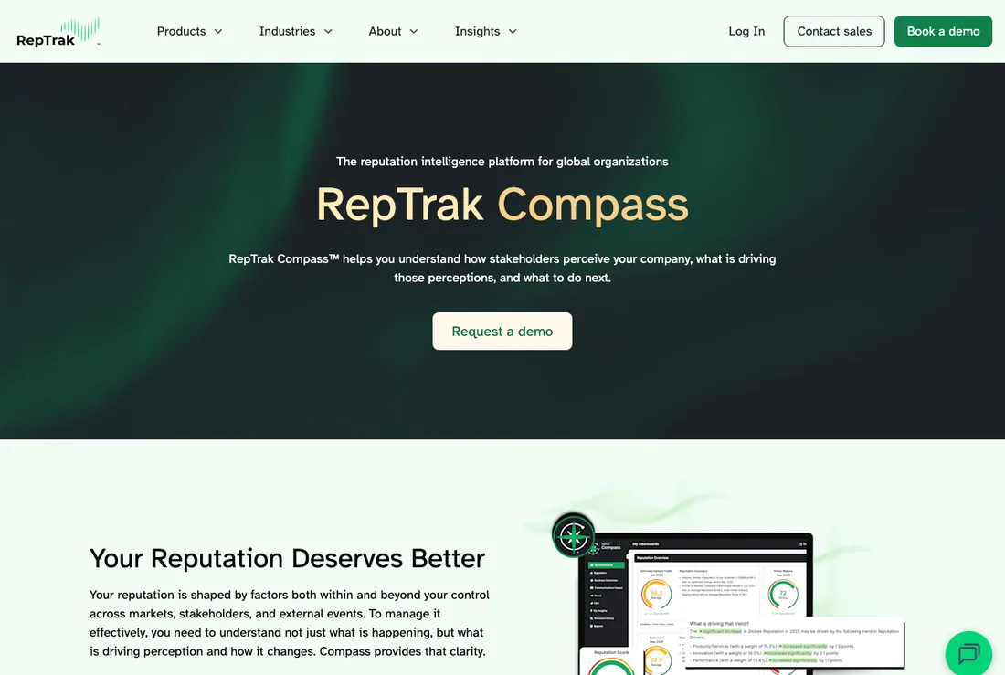 The RepTrak Compass reputation intelligence platform, which measures how stakeholders perceive a company