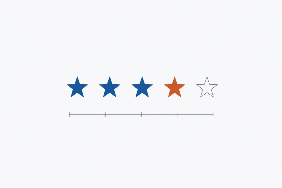 Row of star ratings above a measurement scale, illustrating review management and reputation metrics